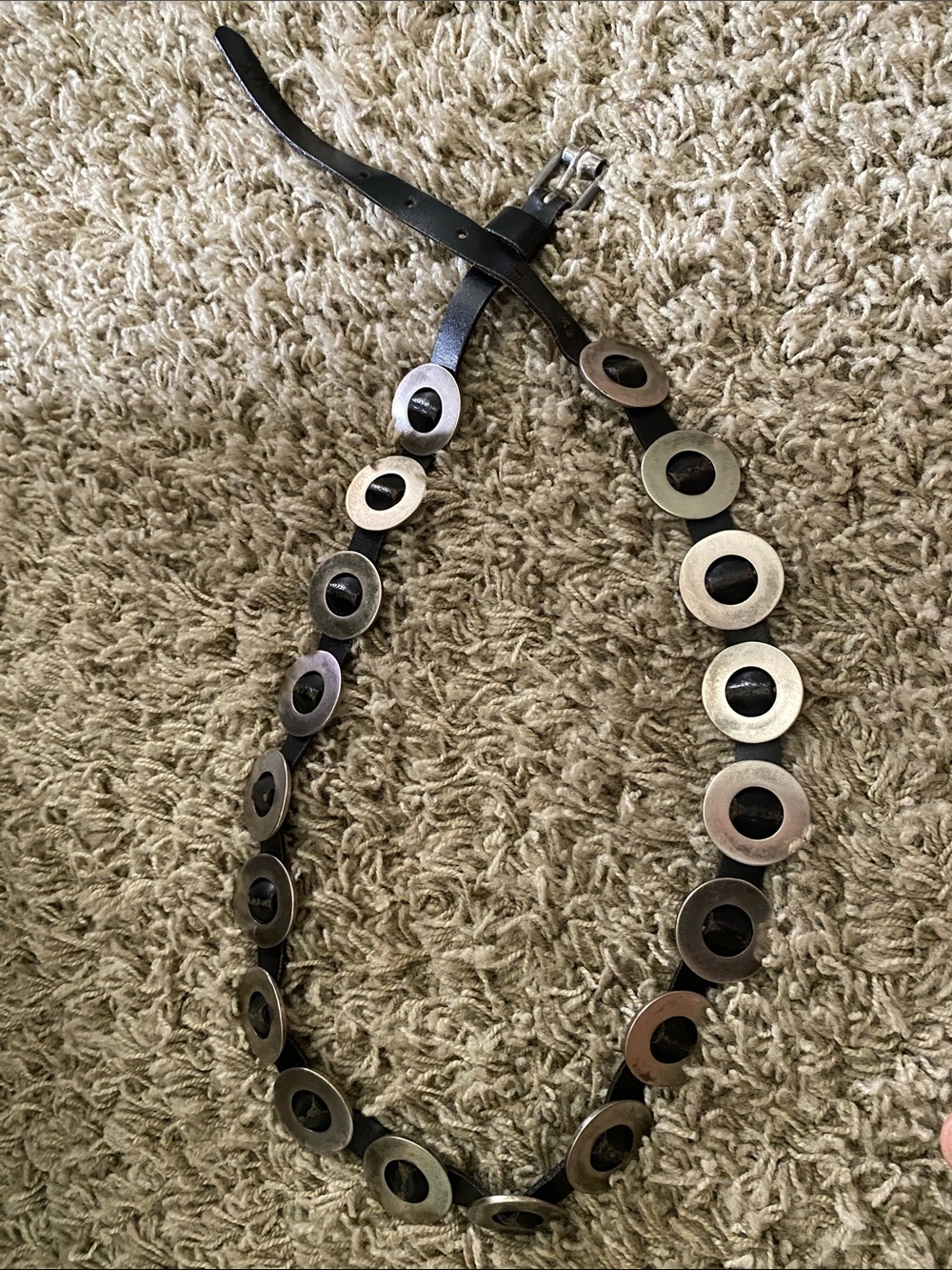 A/X Black Leather Belt with Metallic Circle Accents